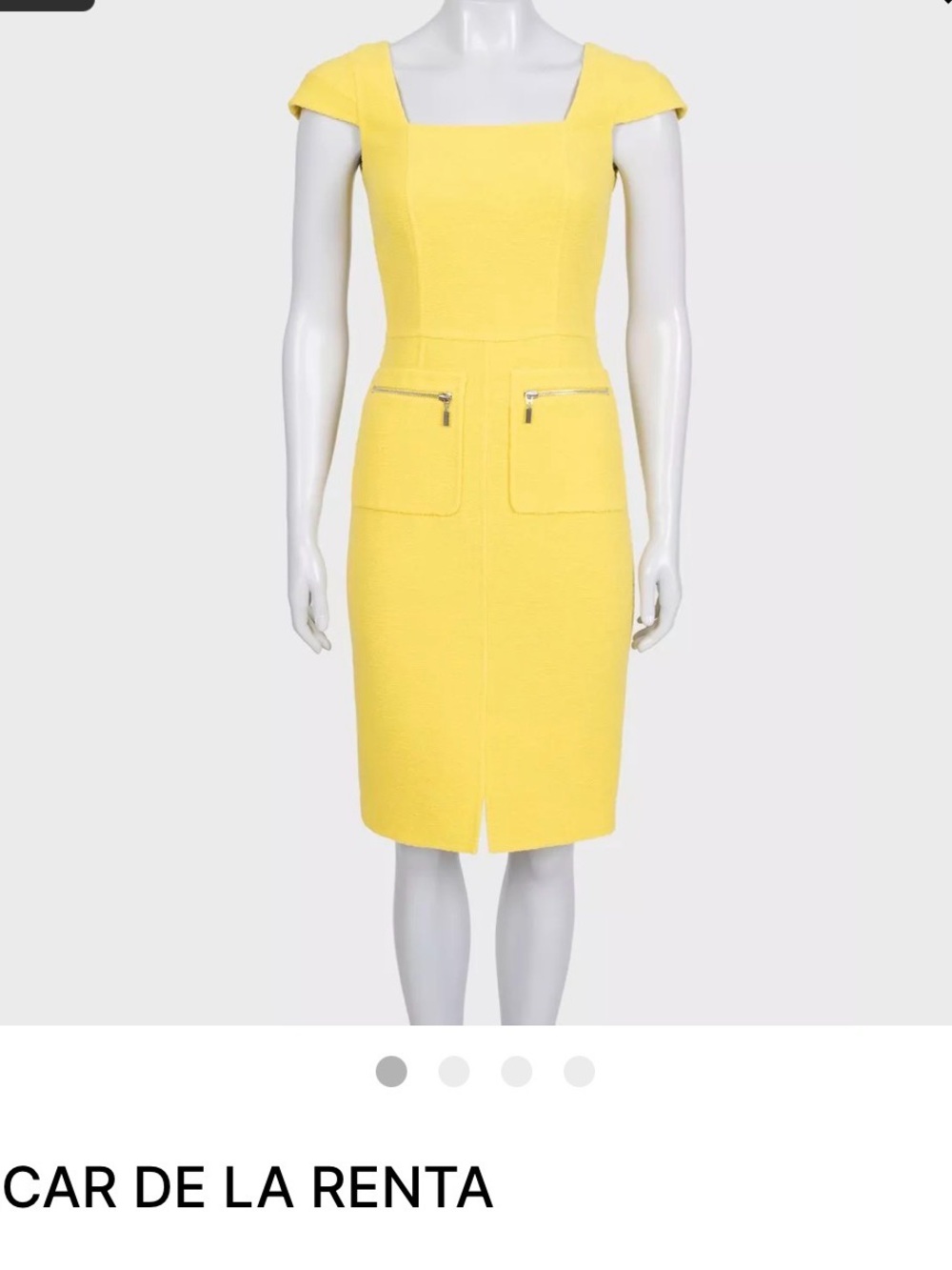 Oscar de la Renta Yellow Cap-Sleeve Wool Sheath Dress